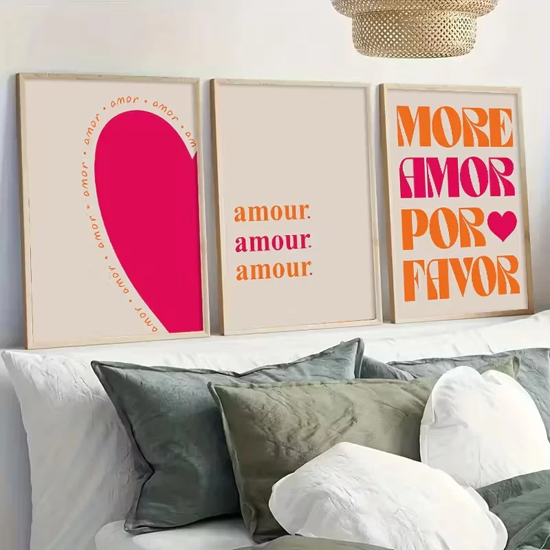 

3pcs Heart-themed Canvas Wall Art Decoration, Heart-shaped Love Words, Brightly Colored Love Phrases, Valentine's Day Decoration