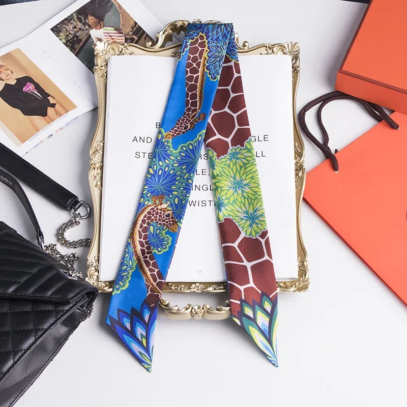 18mm Twilly Silk Scarf Women's Silk Suitable H Binding Bag Handle 86*5cm Multifunctional Ribbon Scarf Hijab Kerchief for Woman