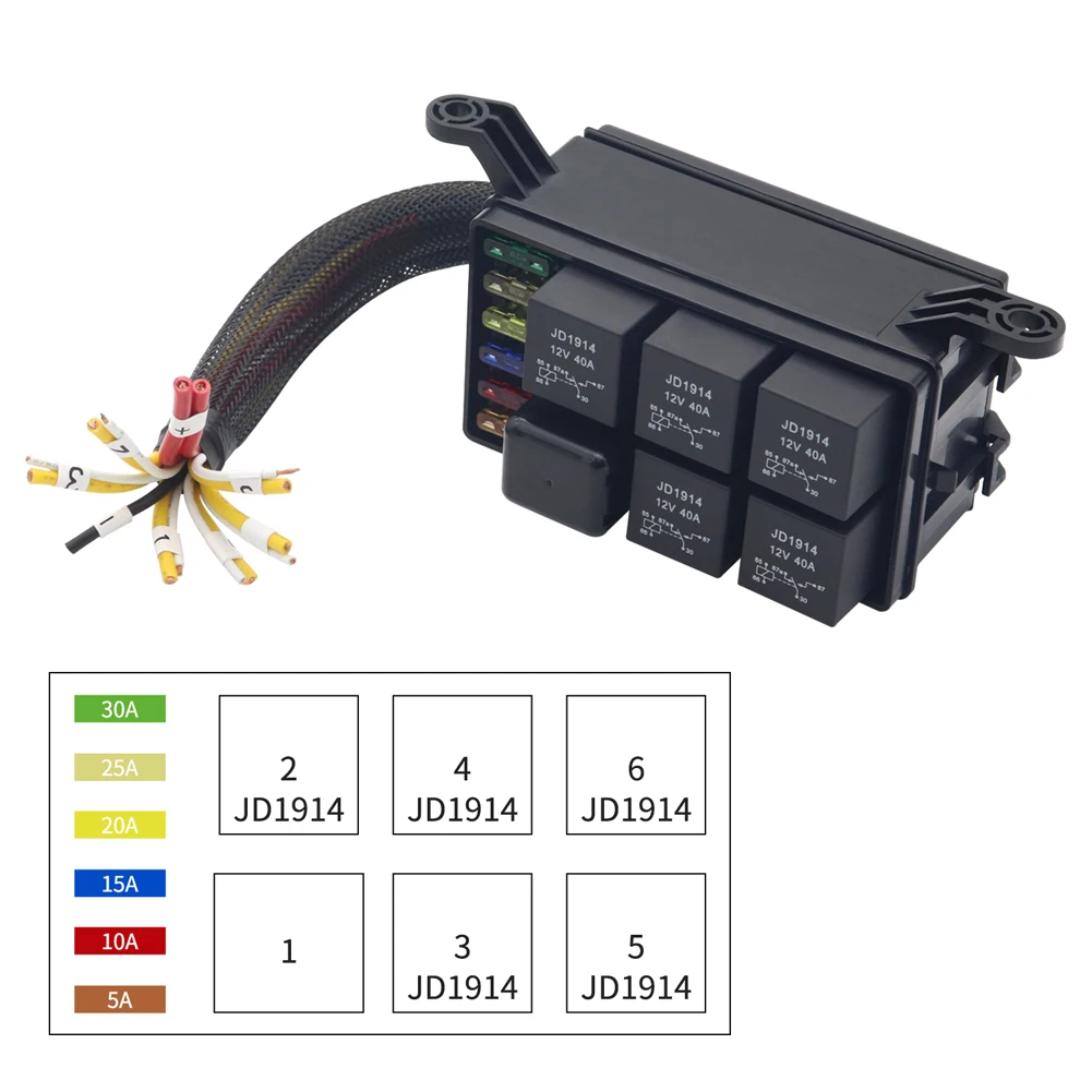 12V Automotive Relay Box 4 Pin 40A Car Fuse Holder with Wiring Harness Power Distribution Box for Off Road Truck Trailer