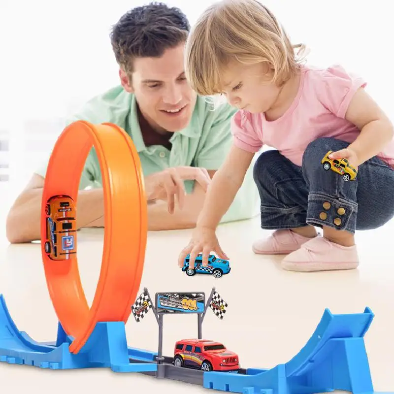 Track Katapult Schiene Auto Spielzeug Für Kinder Stunt Geschwindigkeit Doppel Auto Track Diy Montiert Schiene Kits Legierung Auto Metall Racing kinder Spielzeug