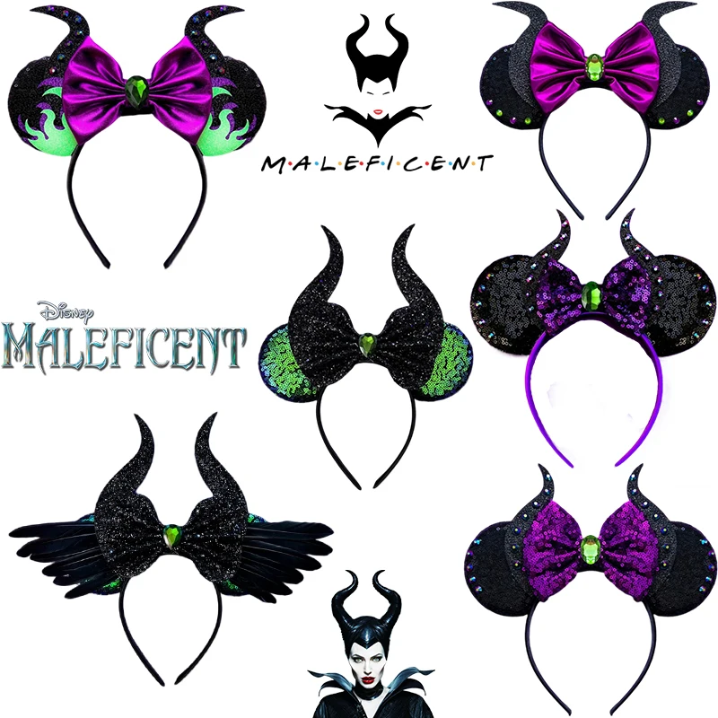 

Disney Maleficent Headbands Kids Cosplay Horns of Witch Bow Hair Accessories Women Mickey Ears Hairband Girls For Festival Party