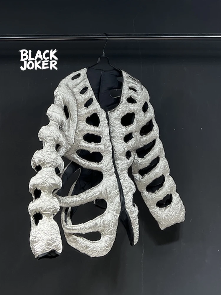 BLACK JOKER Original Design Silver Cotton Clothes Street Embroidery Personalized High Street Skull Skeleton Vest Rock Tops