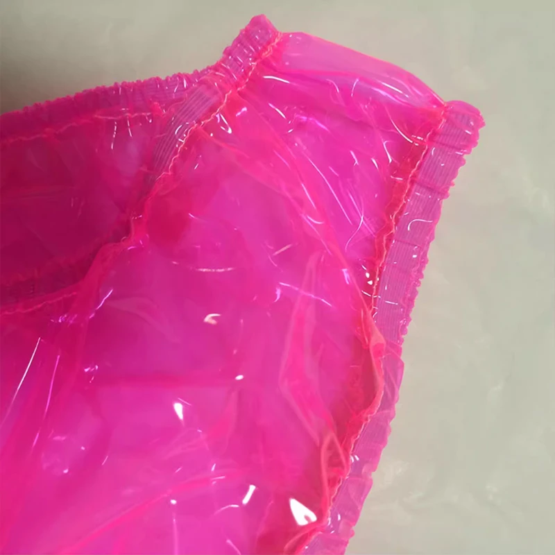 Men Sexy Fluorescent Pink PVC Plastic Underpants Transparent Soft Silent Women Leak Proof Briefs Thong ABDL Waterproof Panties