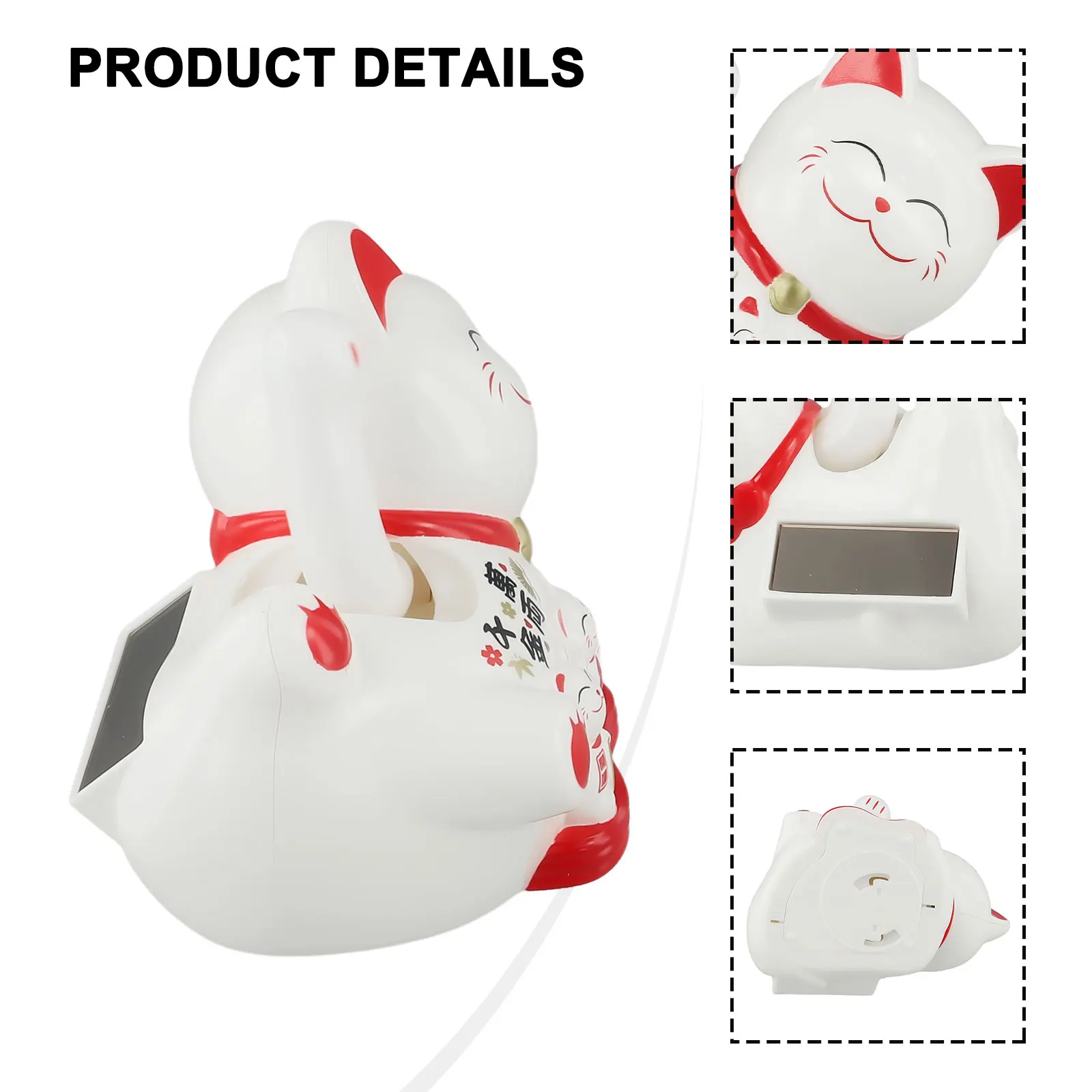 Solar Lucky Cat with Automatic Waving Motion for Cashier Counter and Home Decor Powered by Built In Solar Panel