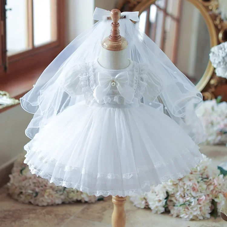 القوس كم طويل شبكة كرنفال الزفاف زهرة فتاة فستان فتاة 2025 جديد 1-8 سنة فتاة لوليتا فستان الأميرة #2