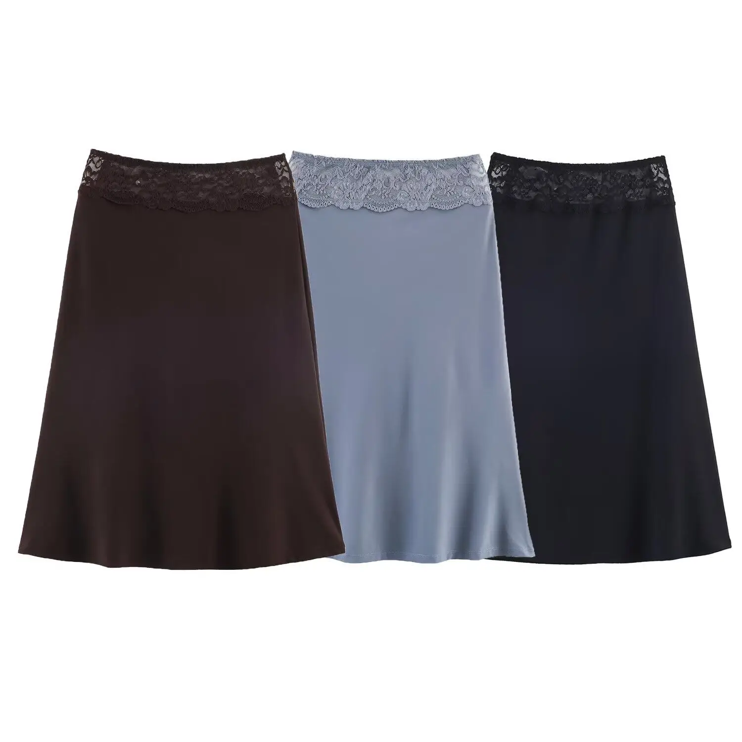 

Женская юбка с кружевными вставками, весна 2026, новая модель в американском стиле, с завышенной талией, А-силуэт, синяя, повседневная, свободная, элегантная женская одежда