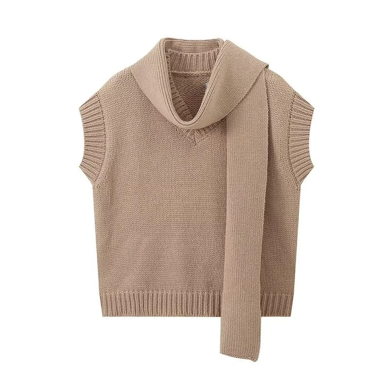 Bufanda de punto versátil para mujer, ceco sin mangas con cuello en V, novedad de otoño e invierno, estilo de viaje, longi...