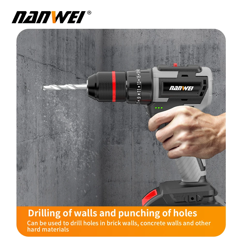 Nanwei Brushless Electric Wrench Impact WrenchLithium Electric Drill Pistol Drill Household Electric Drill Automotive Repair  2-