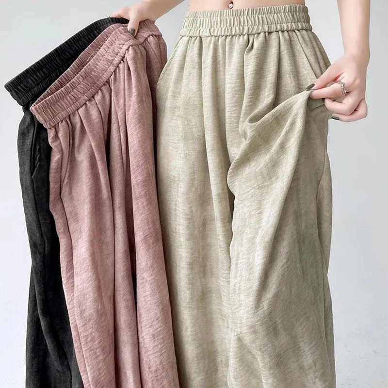 2025 femmes décontracté concepteur lâche jambe large pantalon filles cravate colorant empilé jambe droite pantalons femme rose noir abricot Baggy pantalon