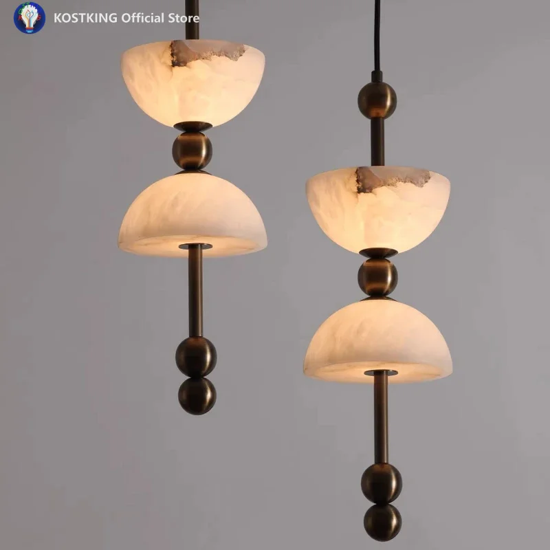 Natural Spanish Marble Pendant Light Bedroom Headboard Background Wall Dining Room Entrance Bar Counter Retro Decor Hanging Lamp
