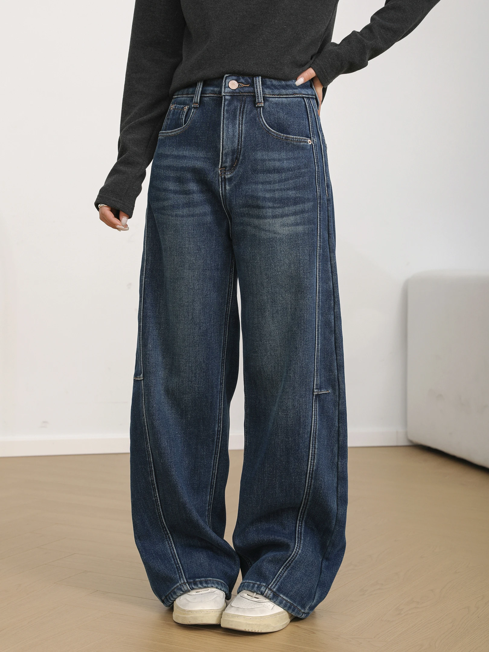 

Новые винтажные джинсы Tee-wood Socie с высокой талией, деконструированные, из денима, универсальные, облегающие, с широкими штанинами, для женщин