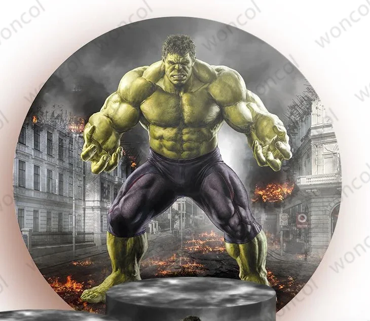 Avengers Hulk Round Backdrop The Incredible Hulk Circle Backdrop Boy Birthday Marvel Hulk Cylinder Cover Party Decor Photo Prop