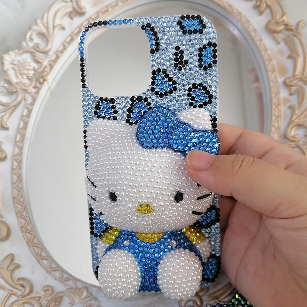 

Чехол для телефона ручной работы 3D Kawaii со стразами Y2K Hello Kitty для Iphone 17 16, 15, 14, 13, 12 Pro Max Plus, твердый переплет