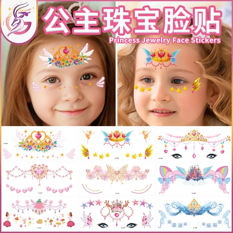 

Princess Gem Face Sticker Kids Crown Fairy Diamond Pink Princess Birthday Party Easy Removal Tattoo Sticker
