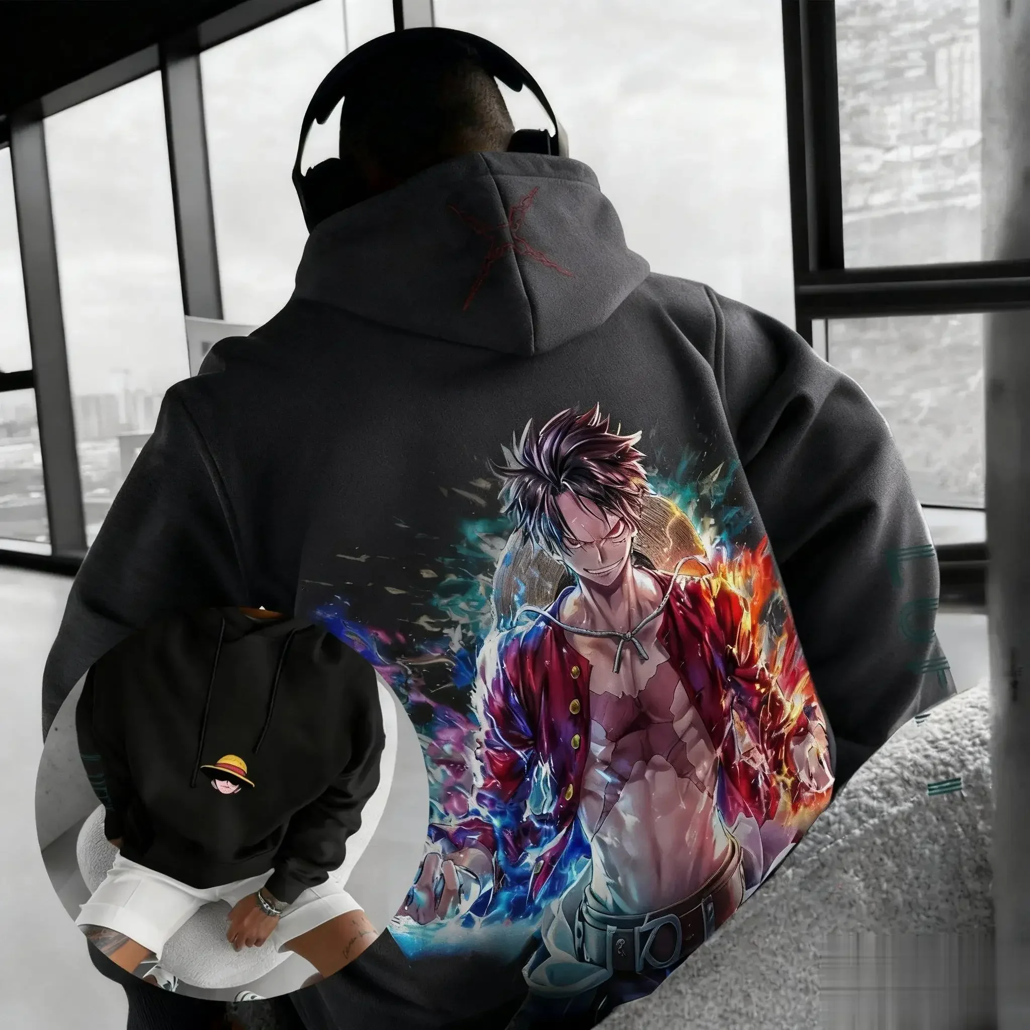 الشتاء قطعة واحدة لوفي أنيمي هوديي البلوز الرجال النساء الشارع الشهير المتضخم فضفاض عادية Y2k القمم القطن البلوز شتاء جديد