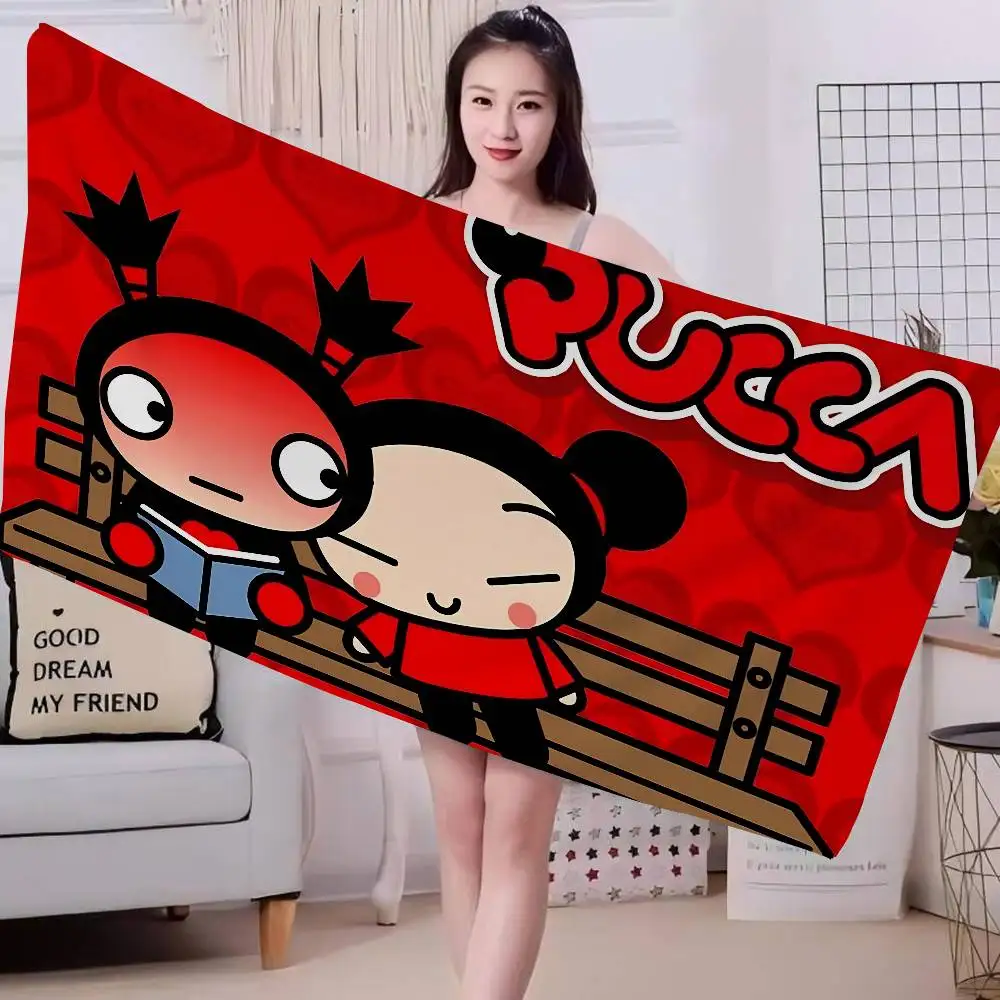 Animation Series P-Pucca Microfiber Blanket Quick Drying Beach Towels Oversized Printing Super Absorbent Pool Towel Blanket