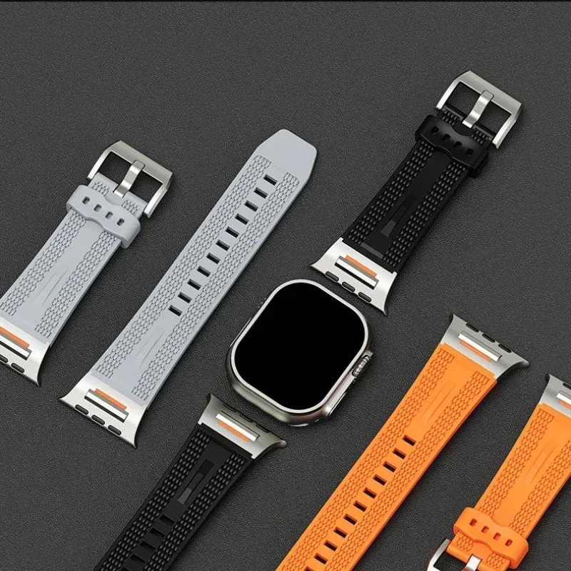 Correa de silicona para Apple Watch 46mm 42mm 44mm 40mm 41mm 45mm pulsera deportiva para iWatch Series 10 9 8 7 Se 6 5 4 Ultra2 49mm