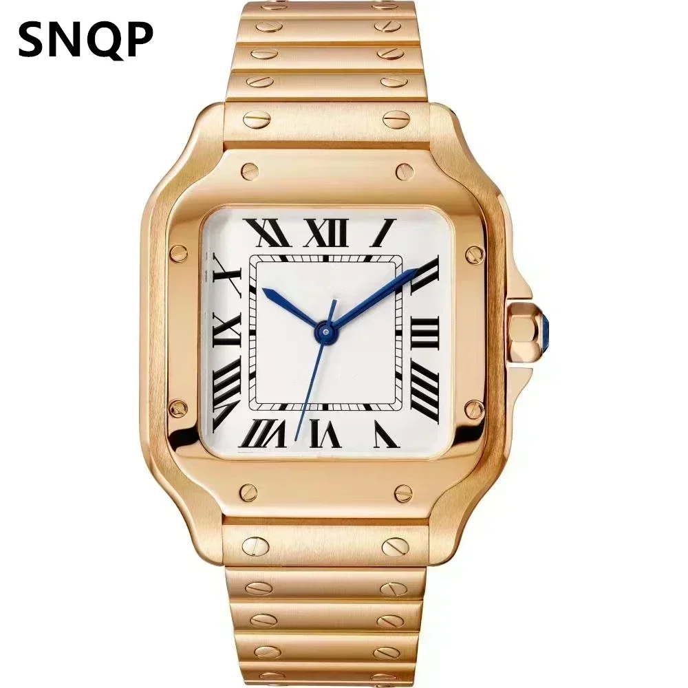 للجنسين أسود أبيض الروماني التلقائي الميكانيكية الرجال النساء ووتش الذهب الحافة الفولاذ المقاوم للصدأ الجلود الفرقة حسب الطلب