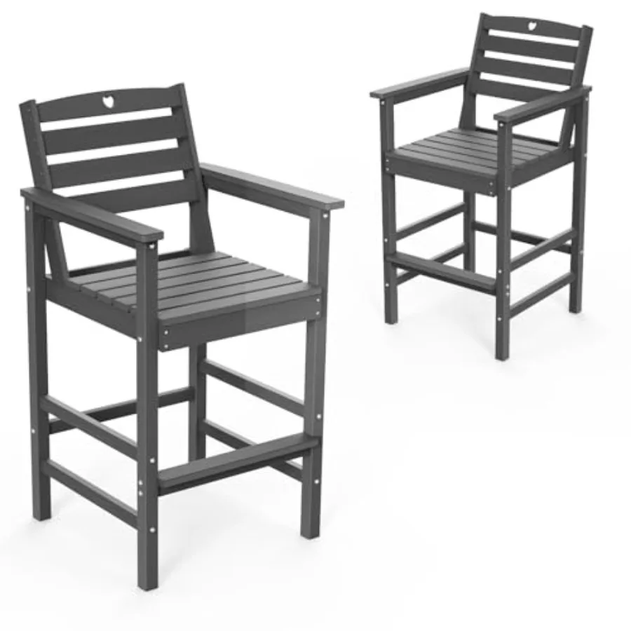 

Patio Bar Table, Adirondack Chairs and Table 2 Pieces Set, Bar Height Chairs Set of 2, Outdoor Bar Stools Set, Weather-Resistan