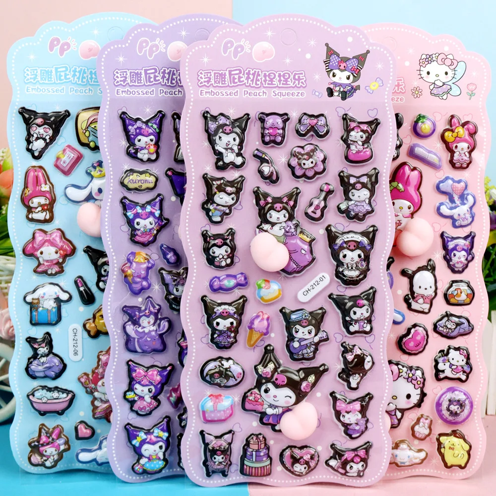 

Милые наклейки Kuromi для ягодиц, моя мелодия Cinnamoroll, 3D рельефная наклейка, каваи, снятие стресса, пухлые мягкие наклейки, игрушки