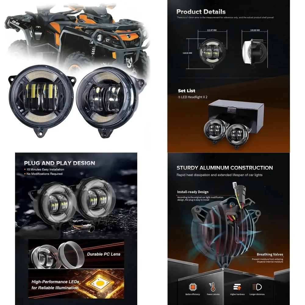 Faro Delantero LED con DRL para Can-Am Outlander 500 650 Gen 2 STD XT 800R 2013-2018 y Outlander Max 1000R 2018-2022