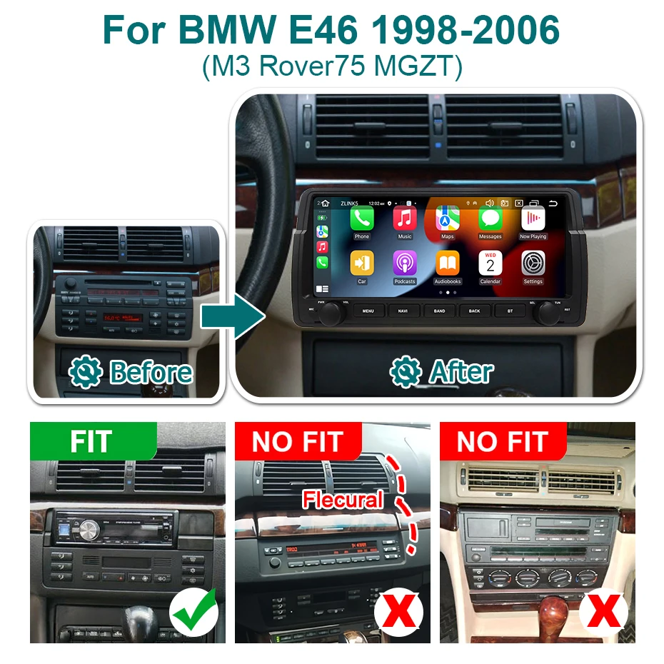 Pantalla de 10,26 pulgadas Android 15 Radio de coche AUTO CarPlay bluetooth estéreo para BMW E46 M3 Rover 75 MG ZT 1998-2006 reproductor Multimedia 2DIN 2