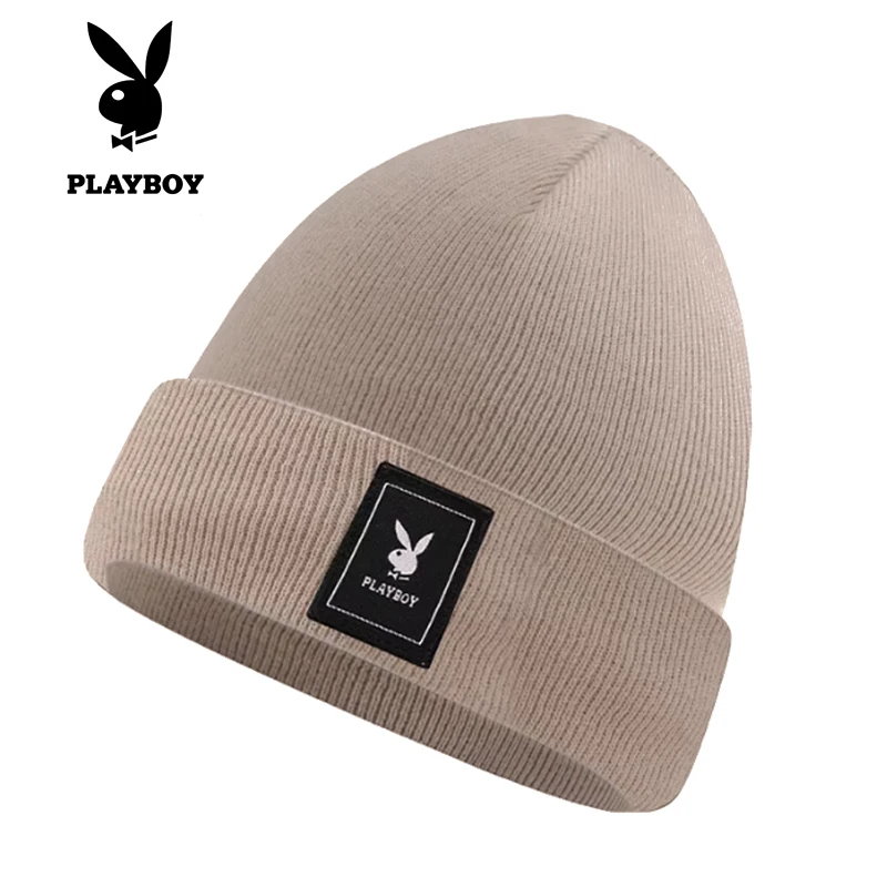 Novo inverno playboy chapéu quente masculino e feminino inverno anti frio chapéu de malha com grosso chapéu de lã de veludo