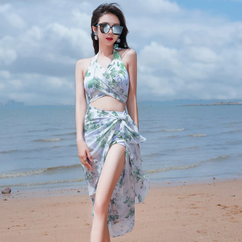New Fashion Triangle Bikini 3PCS Swimwear Female Chiffon Skirt Bathing Suits for Holiday Beach Party view 6