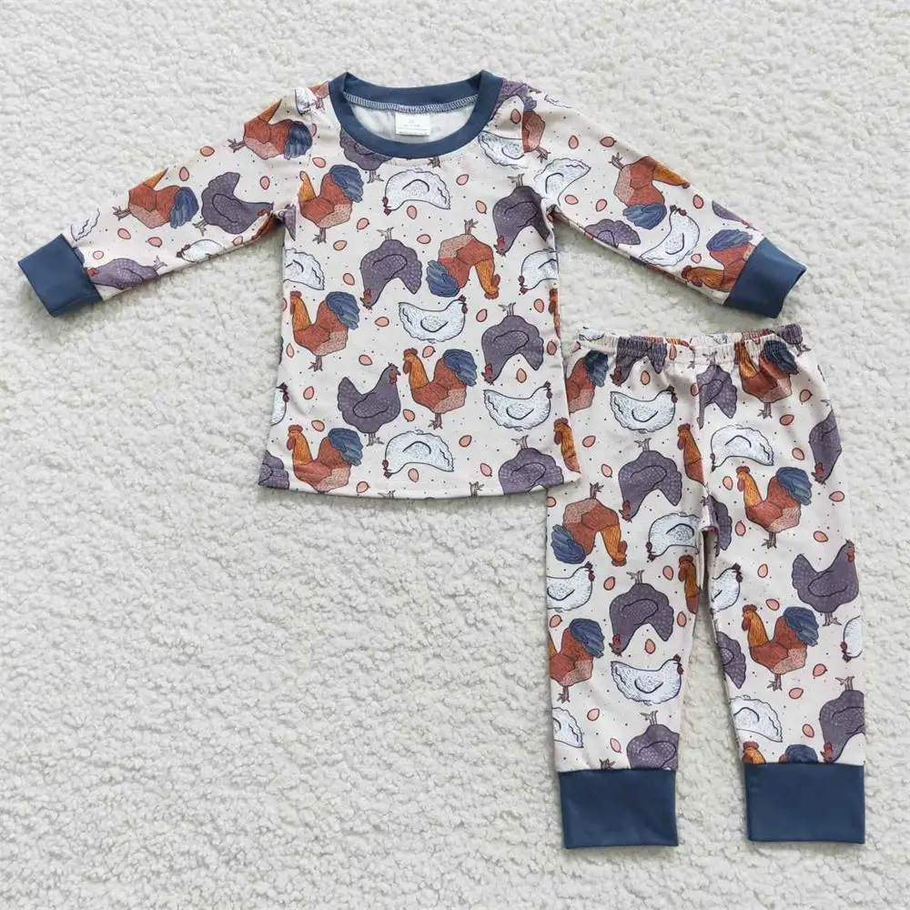 

Wholesale Baby Boy Sleepwear Long Sleeves Chicken Farm Pullover T-shirts Children Pants Set Pajamas Toddler Kids Fall Outfit