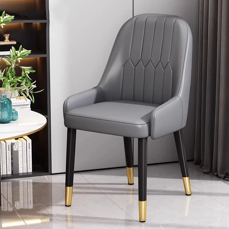 Luxury Grey Dining Chairs Leather Armrest Fashion Apartamento Metal Vip Chairs Livingroom Armchair Sedie Da Pranzo Furniture