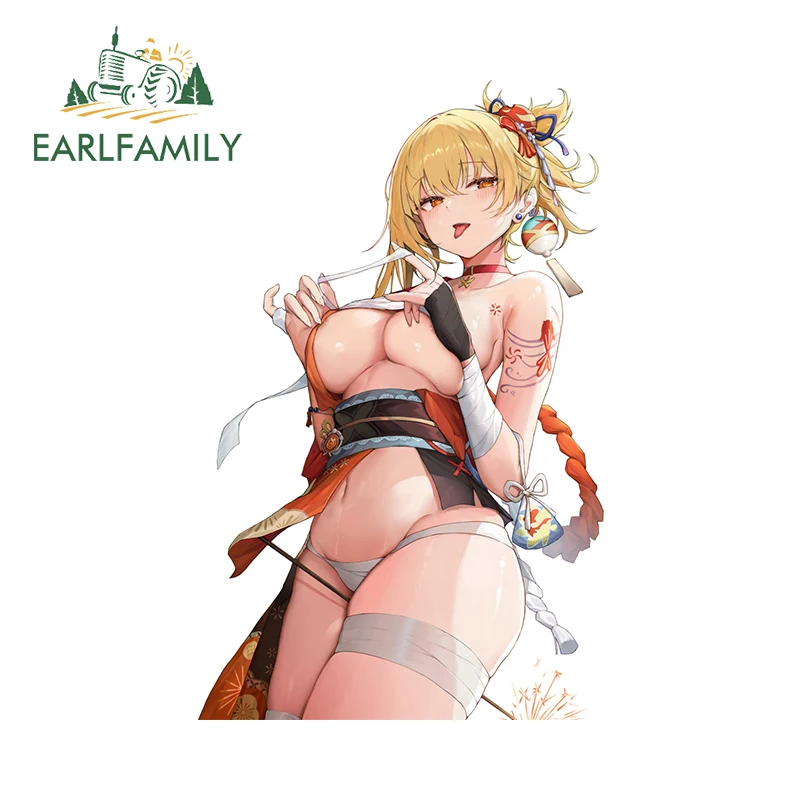 EARLFAMILY 13cm X 8.3cm for Yoimiya Genshin Impact Motorcycle Car Body Decor Alluring Anime Girls Decals Nice Air Conditioner