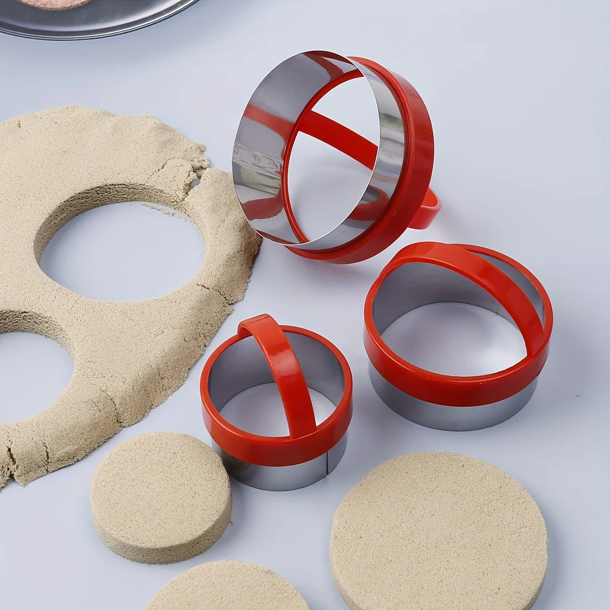 Conjunto de 3 Cortadores de Biscoito Circulares em Aço Inoxidável, Molde Redondo para Bolos, Ferramenta de Cozinha DIY