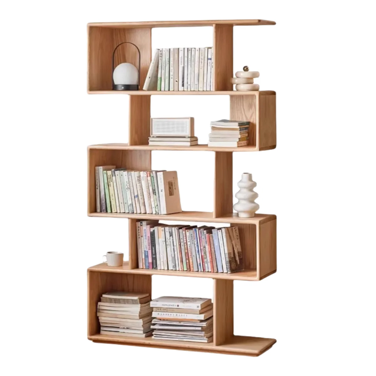 

Nordic solid wood bookshelf against the wall, floor-to-ceiling Japanese-style shelf, household bookcase,