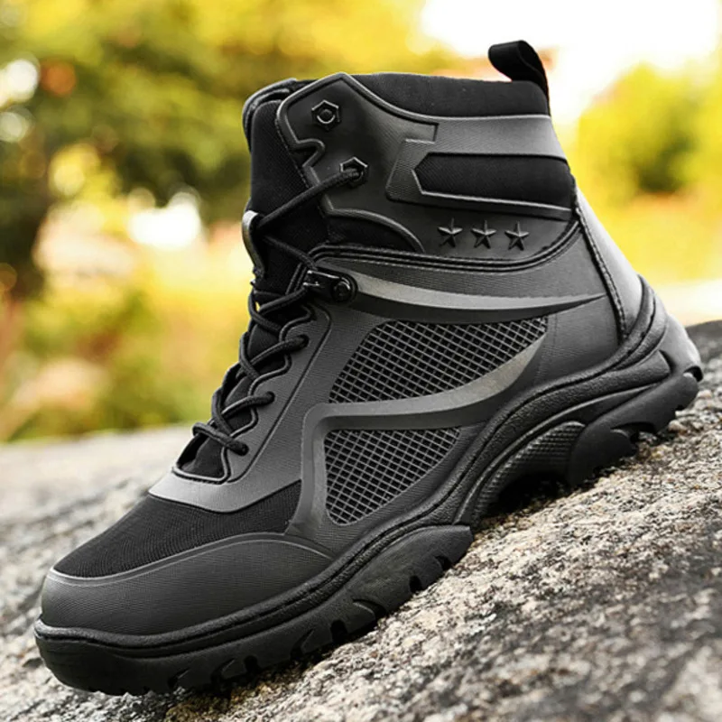 Men Boots Elevator Shoes Hidden Heels Heightening Shoes For Man 10CM 8CM Rubber Sole With Steel Claw Climbing High Top Boots