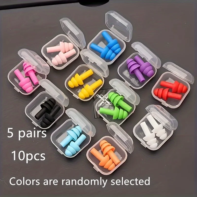 10pcs Random Color of Silicone Earplugs, Earplugs Suitable for Deep Sleep, Travel, And Swimming, Washable And Reusable