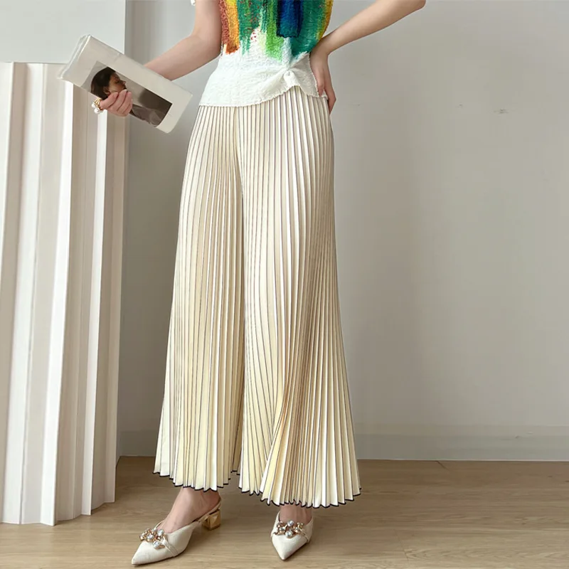

Fashion Pleated Wide-legged Pants Female Miyake 2025 New Summer Loose Temperament Casual Versatile Solid-coloured Straight Pants