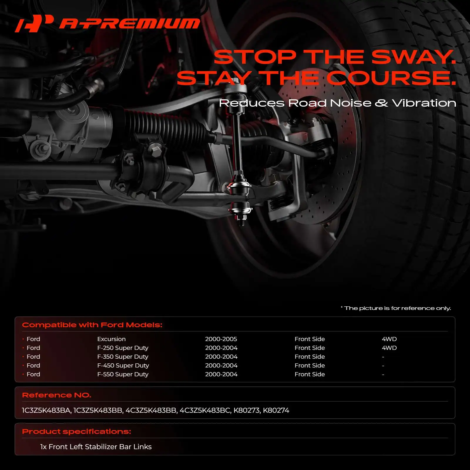 A-Premium 2x Front Sway Bar Kit for Ford F-250 Super Duty F-350 Super Duty F-450 Super Duty F-550 Super Duty 00-04 Excursion