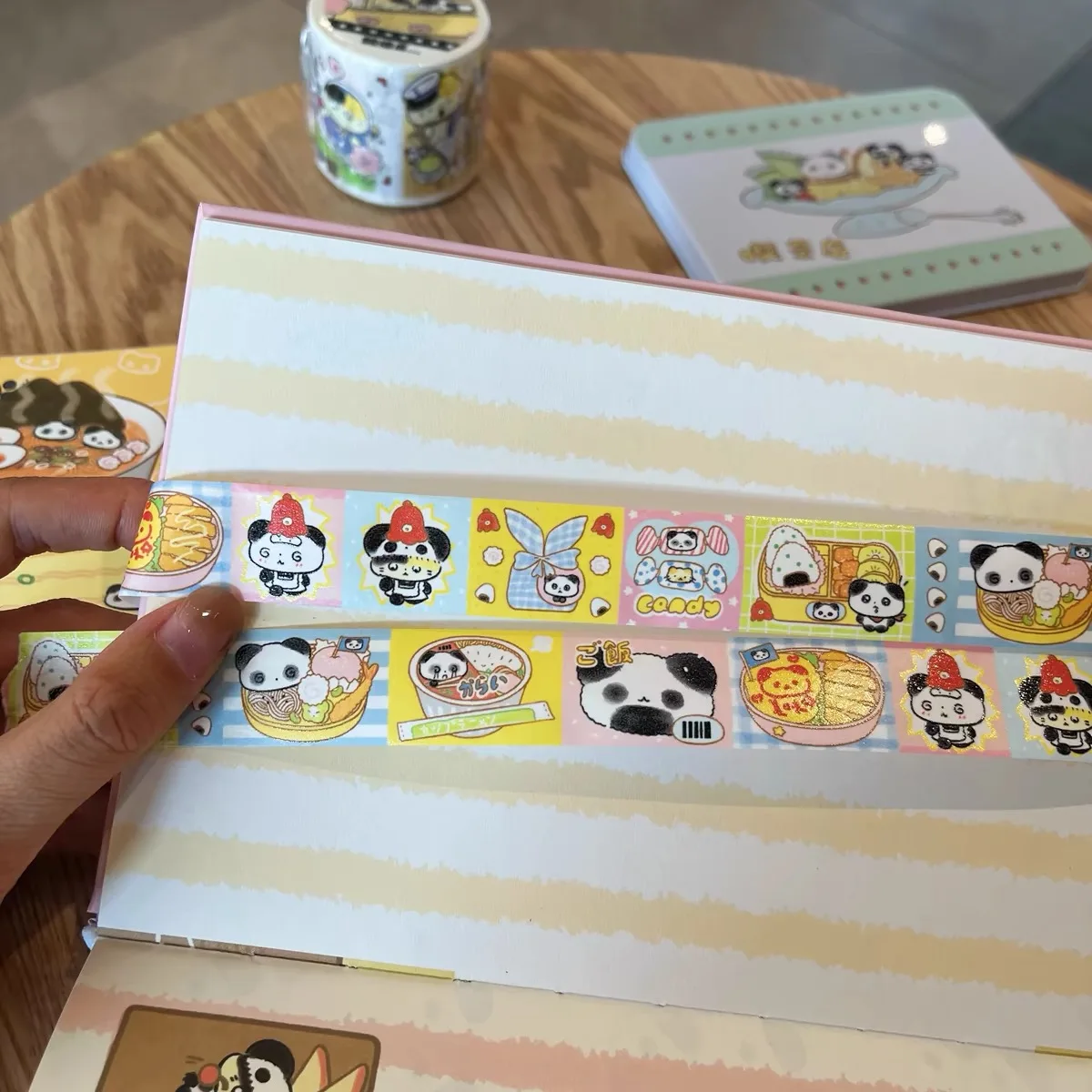 Panda cartoon roll sticker hand account available