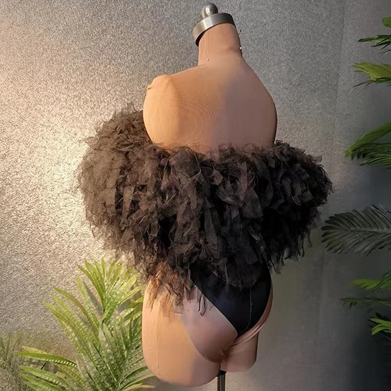 Discothèque Dj Ds Gogo danseur porter Sexy noir gaze body femmes scène pôle danse vêtements Rave tenue glisser reine Costumes XS5731