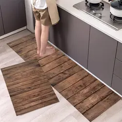 VIKAMA 1/2PCS Vintage Wooden Kitchen Floor Mat Comfort Non-Slip Interior Area Foot Mat Home Decor Laundry Balcony Carpet