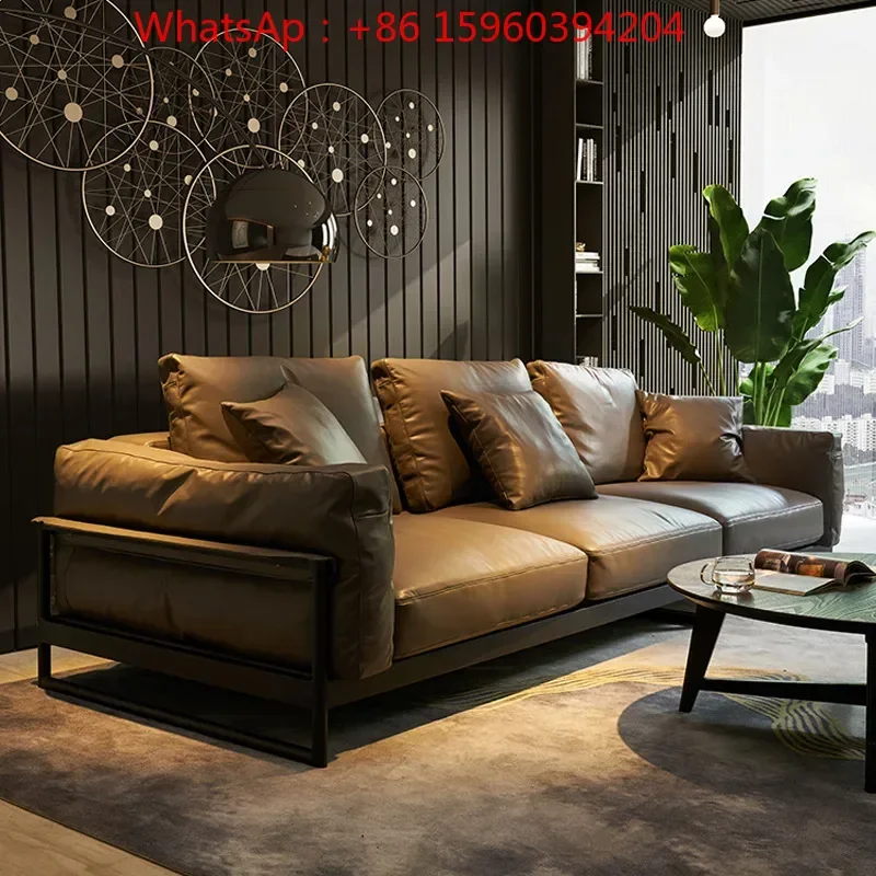 Source strength Factory customized Italian leather sofa living room modern simple straight down down leather art sofa