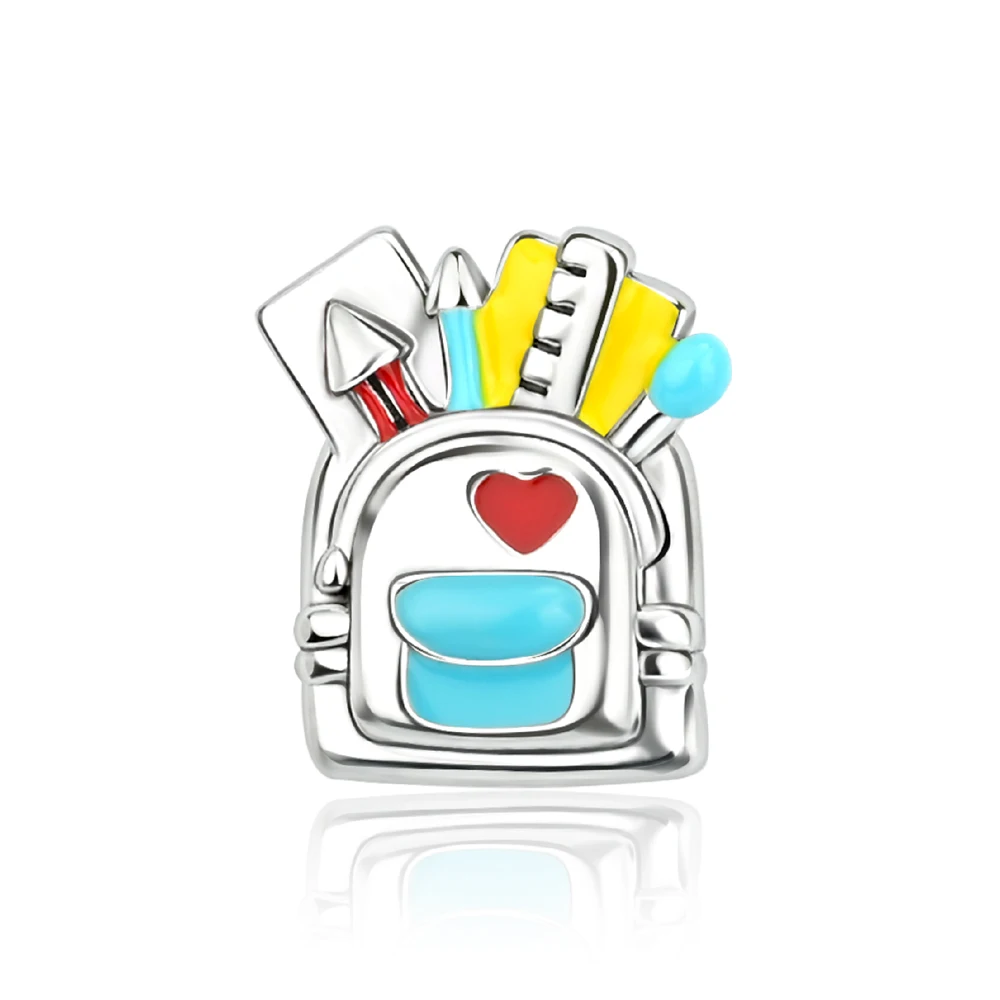 

Ahthen 925 Sterling Silver Beads School bag and stationery Charm fit Snake Chain Bracelets Necklaces for Women Jewelry Making