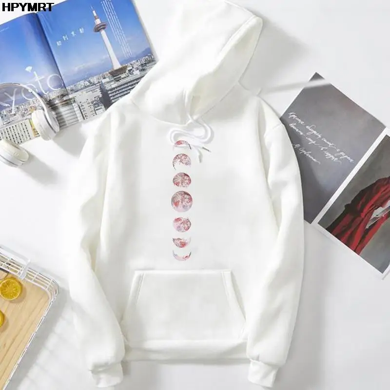 Winter Women's aesthetics Planet Printing Hooded Female Thin Warm Hoodies Lady Autumn Tops Sweatshirts Pocket hoodie Female Tops