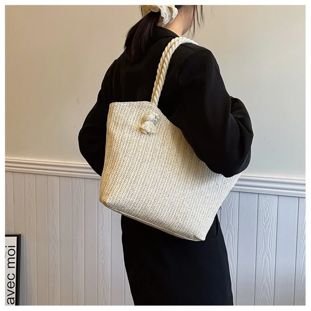 Neue Sommer-Strandtasche mit Großer Kapazität, Raffia Boho Schultertasche, Henkeltasche für Damen – Detail 16