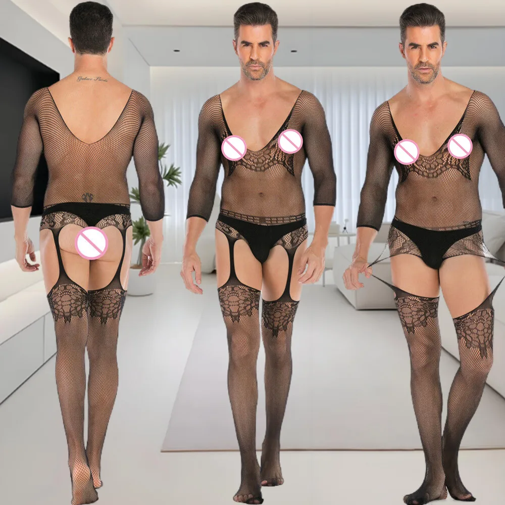 Pakaian Tidur Pria Seksi Berbagai Model Bodysuit Transparan Satu Potong Kostum Gay Pria Muda Pesta Klub Mainan Seksi Jumpsuit
