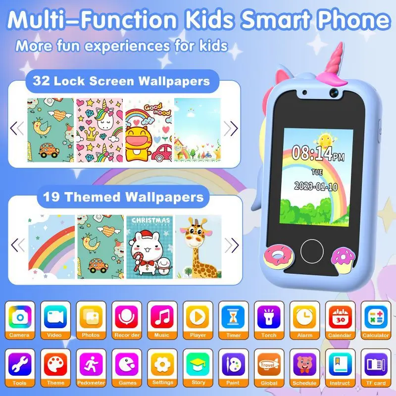 Kids Smart Phone Toys Cartoon Unicorn Touchscreen Baby Mobile Music Player for Girl Boy Educational Toys Birthday Christmas Gift