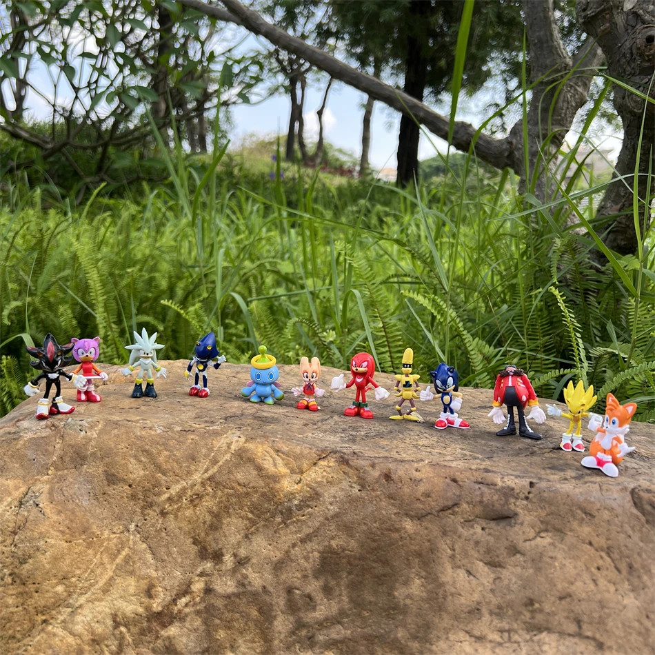 Gorący zestaw 12 mini uroczych figurek Sonic, jeż Shadow, Tail, anime, model, lalki, zabawki dla dzieci, zwierzęta, prezent urodzinowy