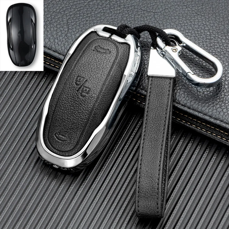 Car Key Case Cover with Belt Aluminum Alloy Key Shell Storage Bag Protector for Tesla Model S Model 3 Model X Accessories