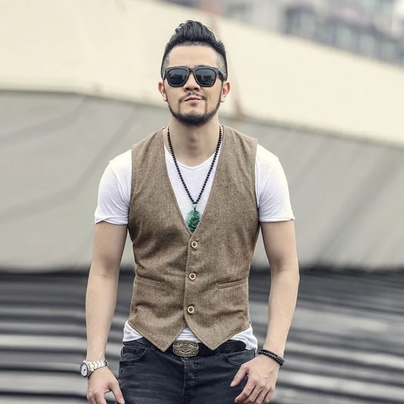 V9211 summer cotton and linen vest thin linen slim three-button vest summer men's casual suit vest plus size