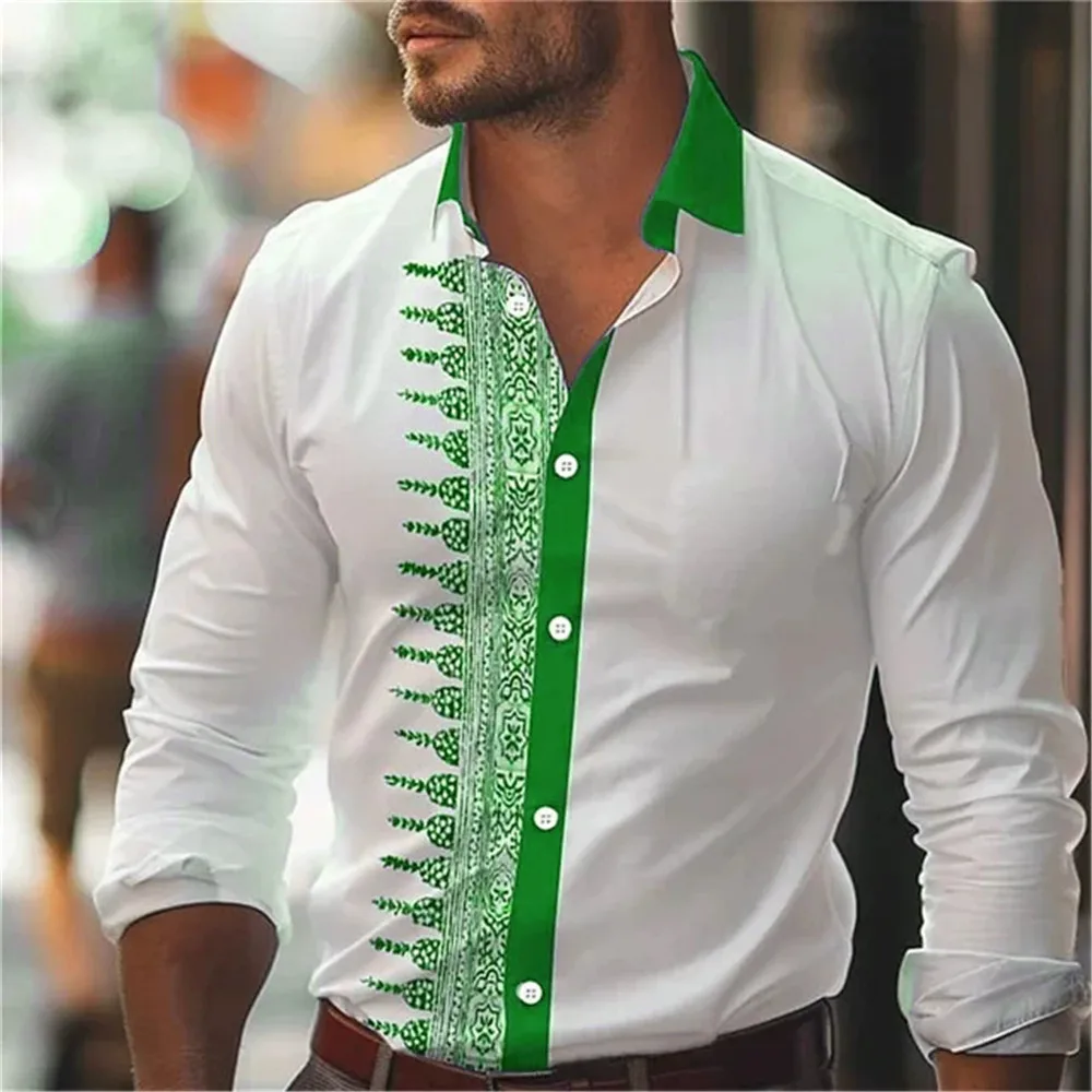 Fashion Striped Men's White Shirts All Season Long Sleeve 3D Printed Streetwear Trend Male Simple Blouse 4XL Plus Size Shirt